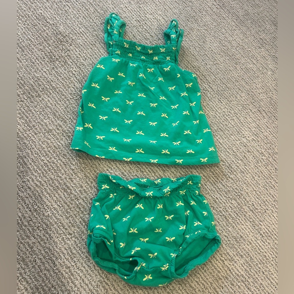 Girls Green Butterfly Tank Top and Bloomers Set